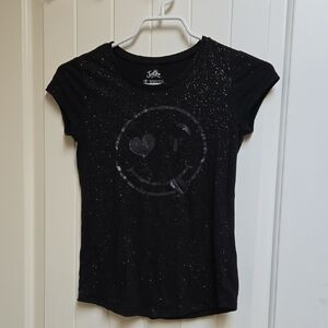 Justice Girl Child black short sleeve shirt size 10 Sparkle and Applique